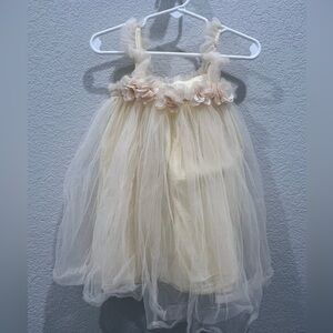 Yellow/Peach Tulle Dress with Floral Accents